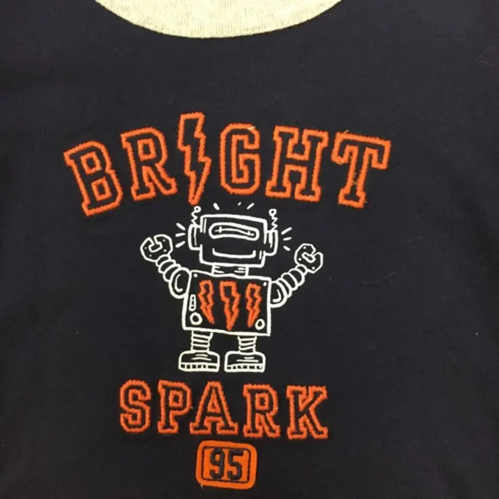OshKosh B'Gosh Boys Tee Size 3 Mo Bright Spark‎ Navy Blue Gray Orange Robot NEW